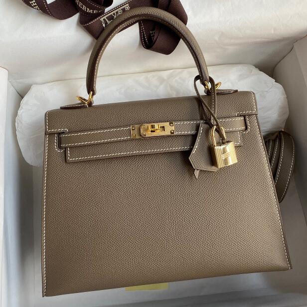 【エルメス HERMES】ケリー25 外縫い エトゥープ ベージュエプソ ゴールド金具(100％マシン)